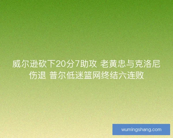 威尔逊砍下20分7助攻 老黄忠与克洛尼伤退 普尔低迷篮网终结六连败