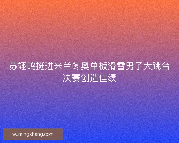 苏翊鸣挺进米兰冬奥单板滑雪男子大跳台决赛创造佳绩