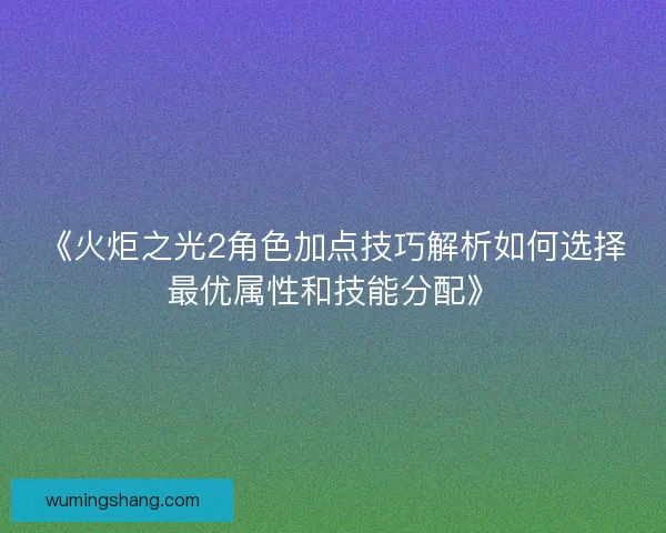 《火炬之光2角色加点技巧解析如何选择最优属性和技能分配》