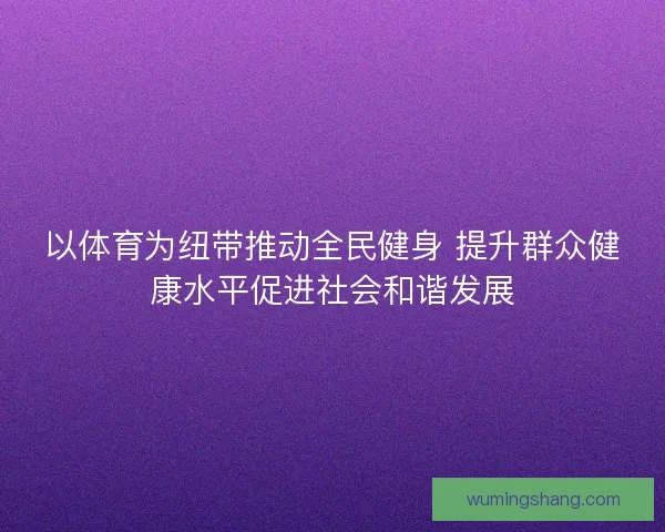 以体育为纽带推动全民健身 提升群众健康水平促进社会和谐发展