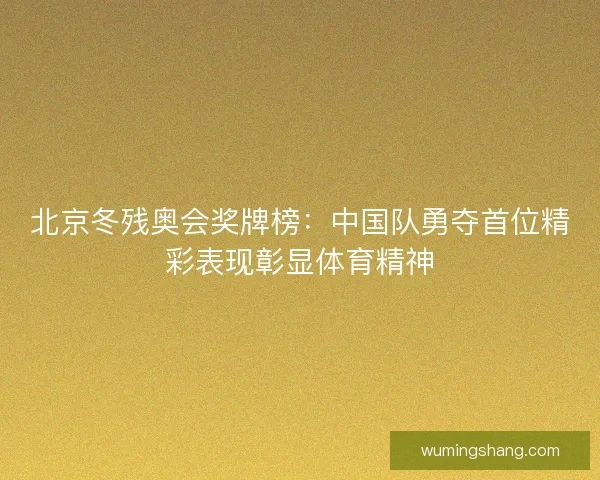 北京冬残奥会奖牌榜：中国队勇夺首位精彩表现彰显体育精神
