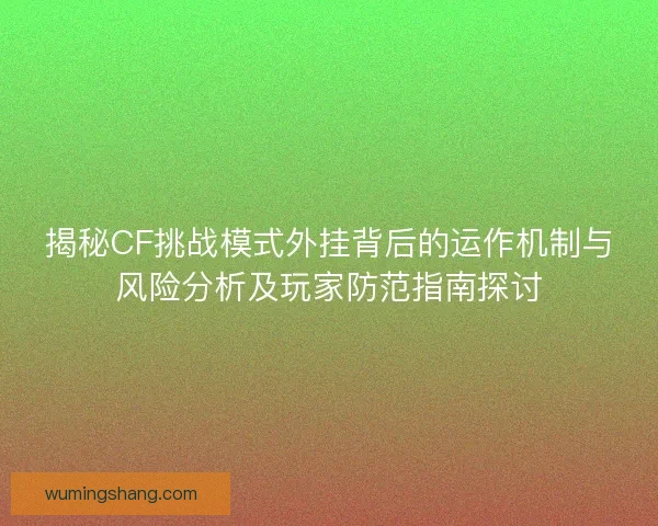 揭秘CF挑战模式外挂背后的运作机制与风险分析及玩家防范指南探讨