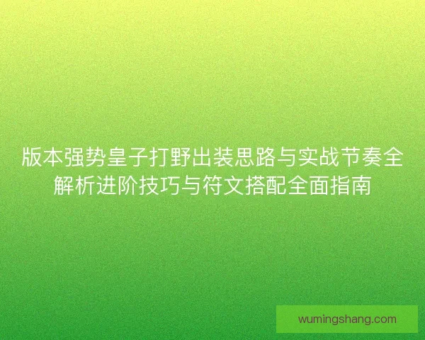 版本强势皇子打野出装思路与实战节奏全解析进阶技巧与符文搭配全面指南